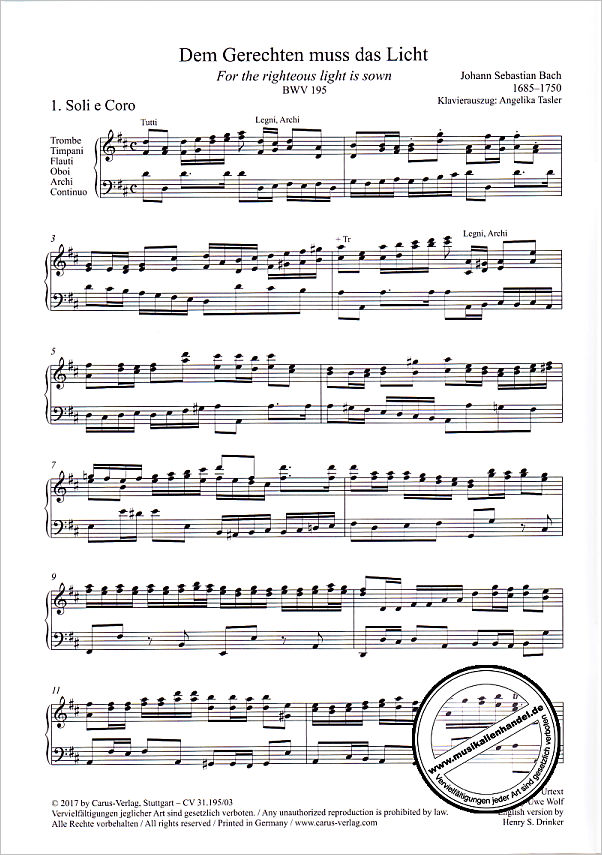 Notenbild für CARUS 31195-03 - KANTATE 195 DEM GERECHTEN MUSS DAS LICHT BWV 195