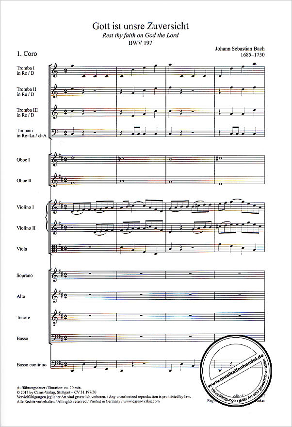 Notenbild für CARUS 31197-57 - Kantate 197 O du angenehmer Schatz BWV 197