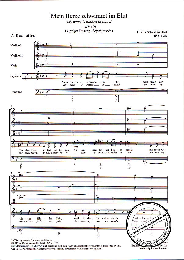 Notenbild für CARUS 31199-00 - KANTATE 199 MEIN HERZE SCHWIMMT IM BLUT BWV 199