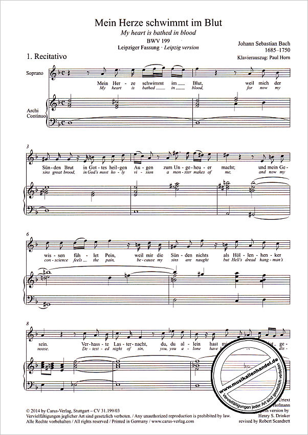 Notenbild für CARUS 31199-03 - KANTATE 199 MEIN HERZE SCHWIMMT IM BLUT BWV 199
