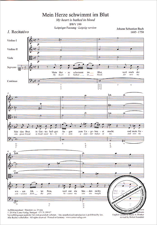Notenbild für CARUS 31199-07 - KANTATE 199 MEIN HERZE SCHWIMMT IM BLUT BWV 199