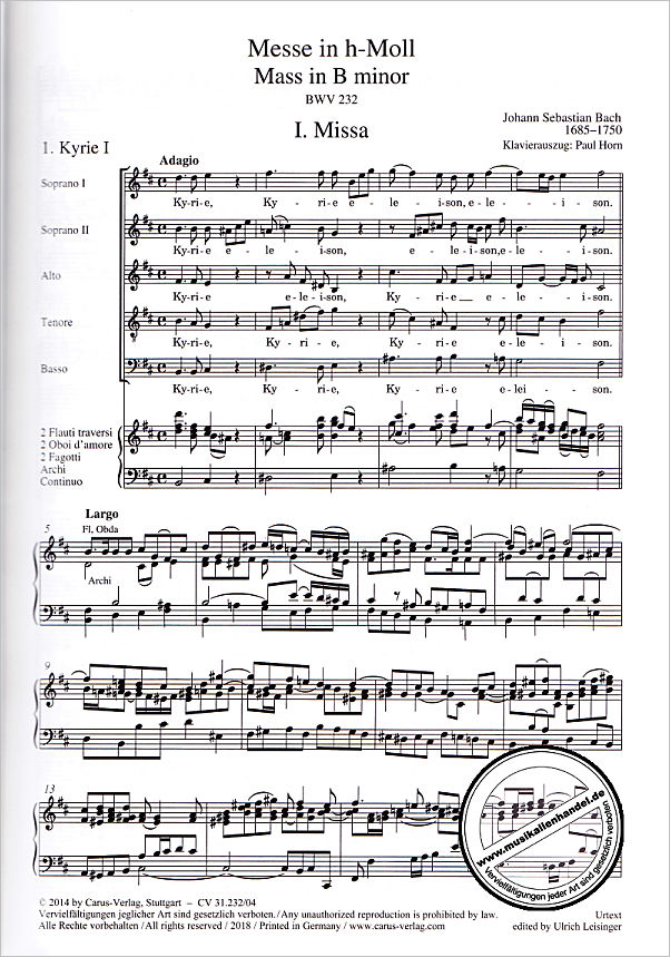 Notenbild für CARUS 31232-04 - Messe h-moll BWV 232 - XXL