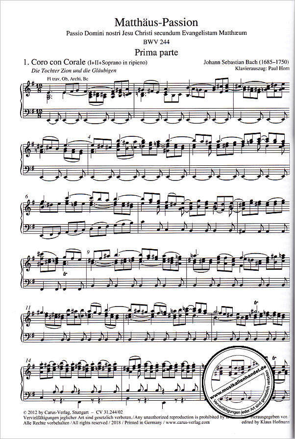 Notenbild für CARUS 31244-02 - Matthaeus Passion BWV 244 - XXL