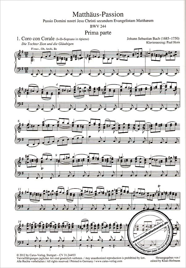 Notenbild für CARUS 31244-03 - MATTHAEUS PASSION BWV 244