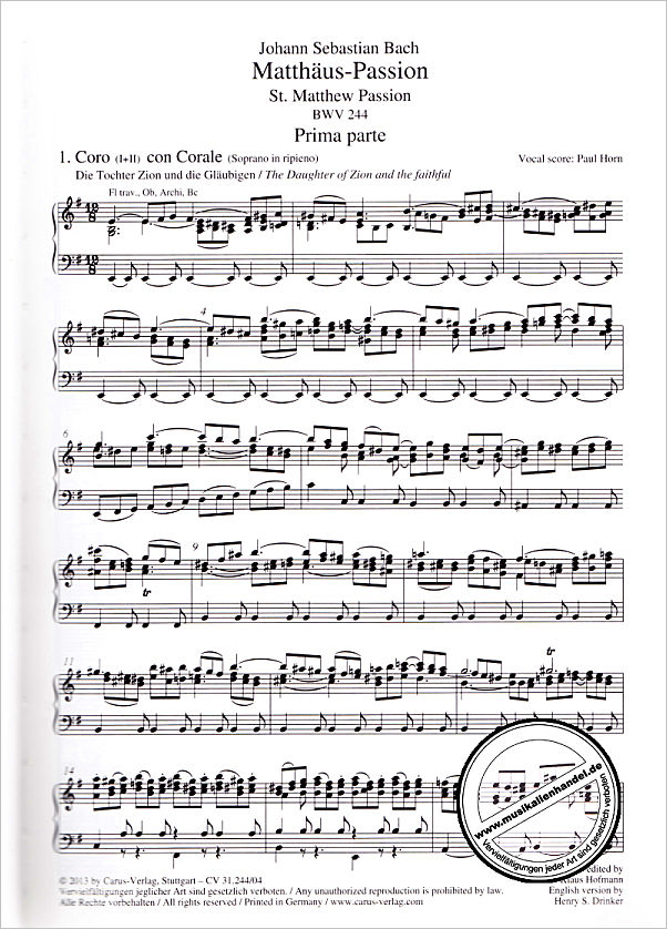 Notenbild für CARUS 31244-04 - MATTHAEUS PASSION BWV 244