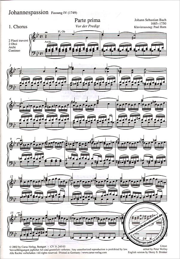 Notenbild für CARUS 31245-03 - JOHANNES PASSION BWV 245