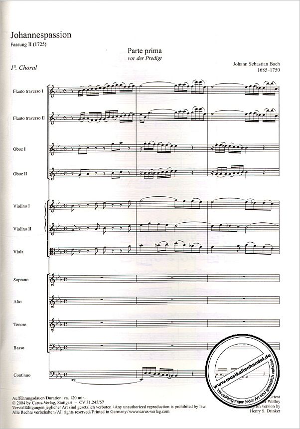 Notenbild für CARUS 31245-57 - JOHANNES PASSION BWV 245 FASSUNG 2 (1725)