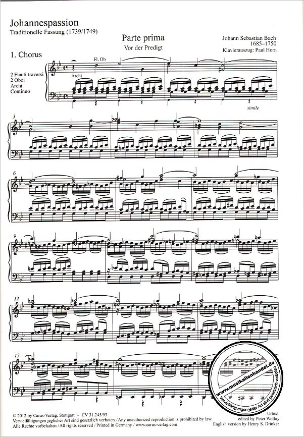 Notenbild für CARUS 31245-93 - JOHANNES PASSION BWV 245
