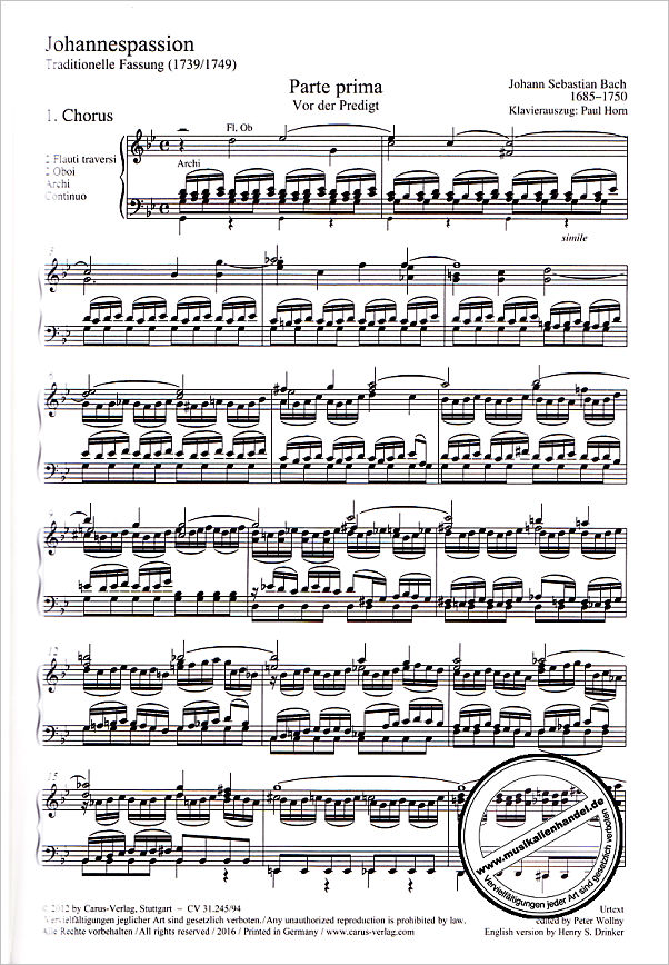 Notenbild für CARUS 31245-94 - JOHANNES PASSION BWV 245