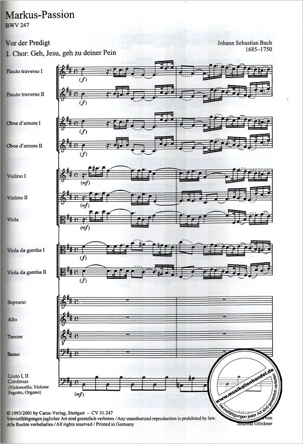 Notenbild für CARUS 31247-01 - MARKUS PASSION BWV 247