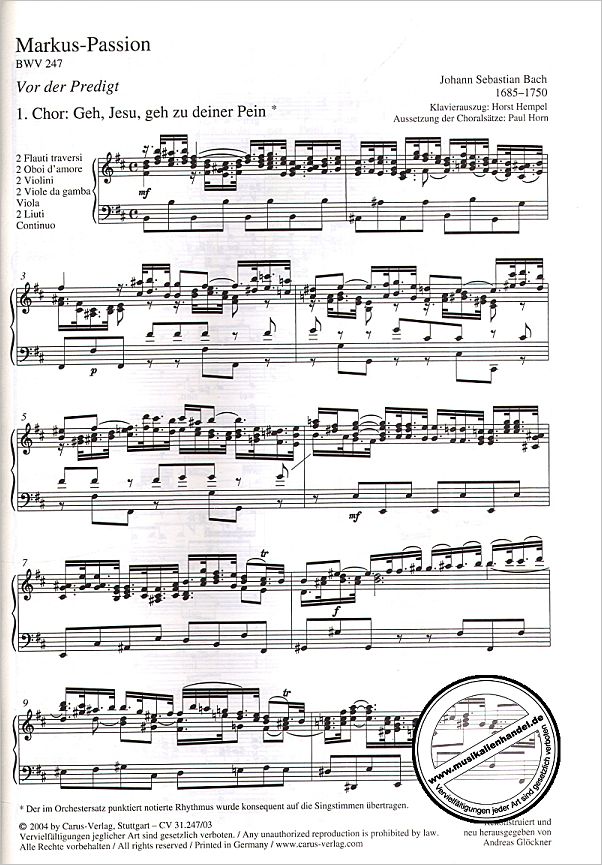Notenbild für CARUS 31247-03 - MARKUS PASSION BWV 247 - SOLI G