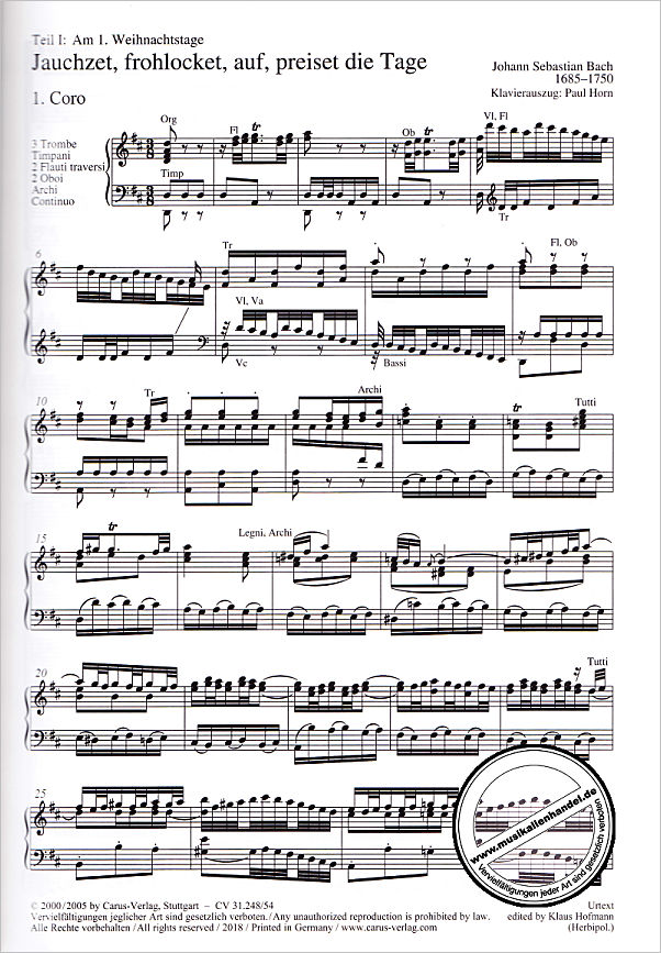 Notenbild für CARUS 31248-54 - Weihnachtsoratorium BWV 248 - XXL