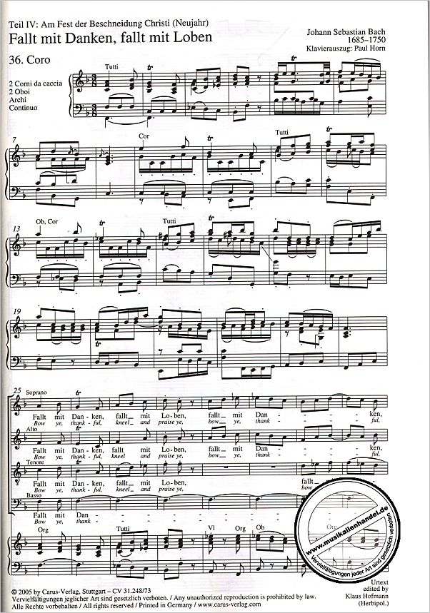Notenbild für CARUS 31248-73 - WEIHNACHTSORATORIUM BWV 248 KAN
