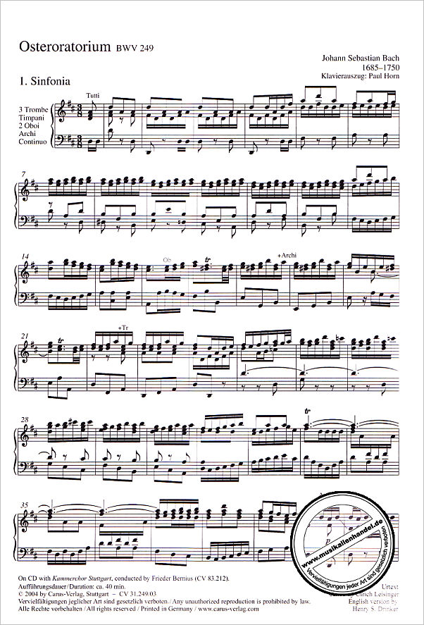 Notenbild für CARUS 31249-03 - OSTER ORATORIUM BWV 249
