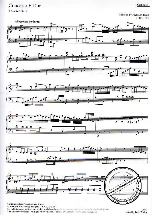 Notenbild für CARUS 32245-00 - Konzert F-Dur