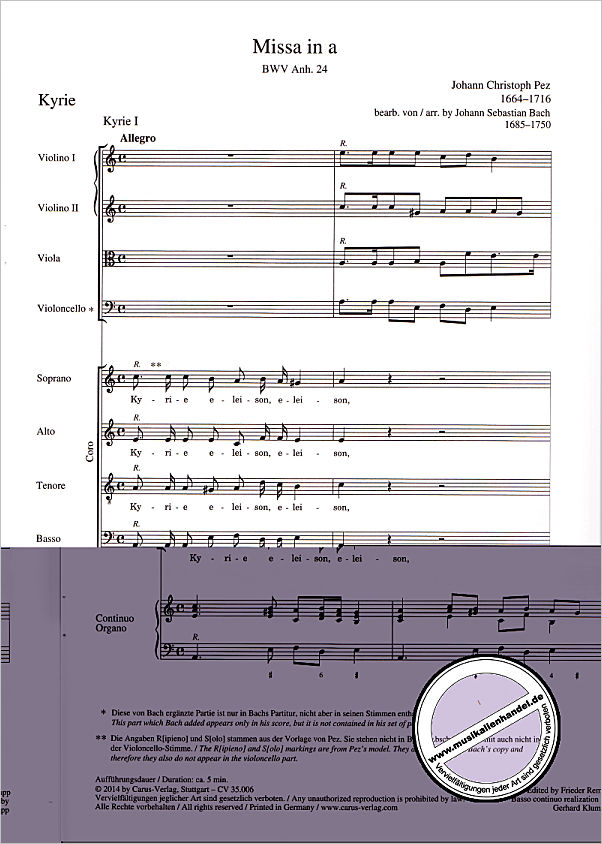 Notenbild für CARUS 35006-00 - MISSA A-MOLL BWV ANH 24