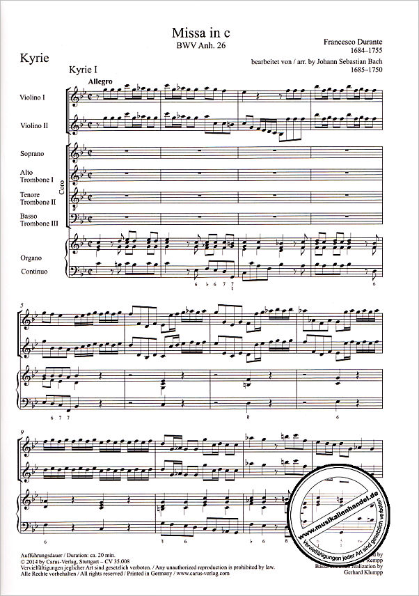 Notenbild für CARUS 35008-00 - MISSA C-MOLL BWV ANH 26