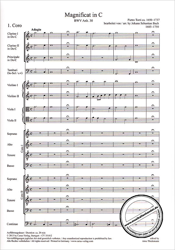 Notenbild für CARUS 35012-00 - MAGNIFICAT C-DUR BWV ANH 30