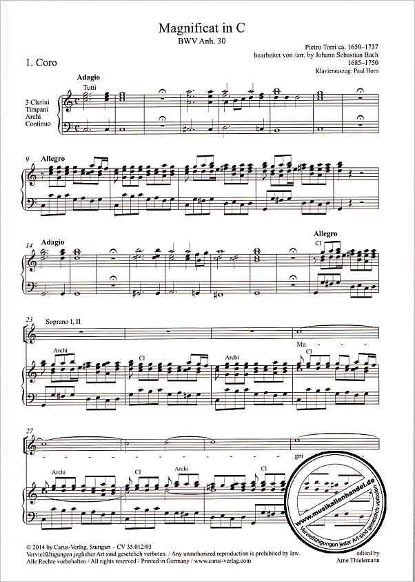 Notenbild für CARUS 35012-03 - MAGNIFICAT C-DUR BWV ANH 30