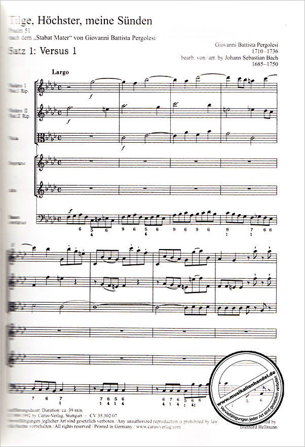 Notenbild für CARUS 35302-07 - TILGE HOECHSTER MEINE SUENDEN NACH PERGOLESI BWV 1083
