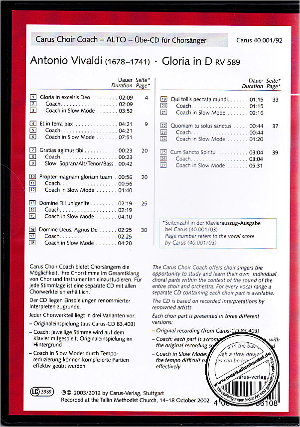 Notenbild für CARUS 40001-92 - GLORIA D-DUR RV 589