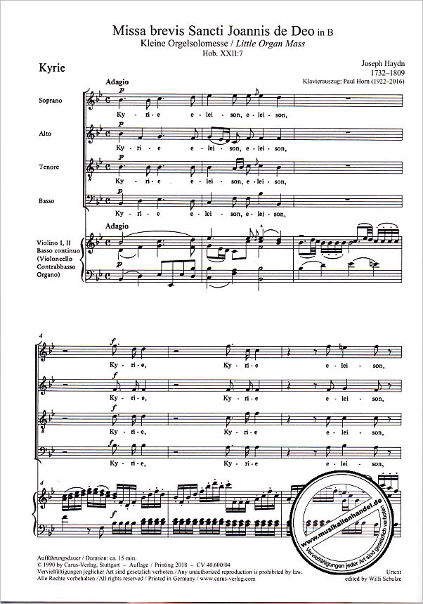 Notenbild für CARUS 40600-04 - Missa brevis B-Dur Sancti Johannis de deo Hob 22/7