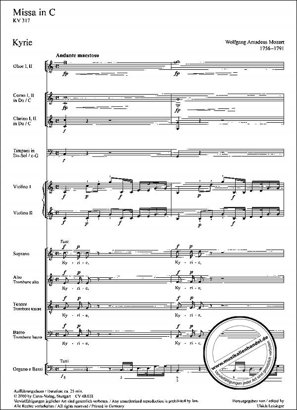 Notenbild für CARUS 40618-00 - MISSA C-DUR KV 317 (KROENUNGSMESSE)