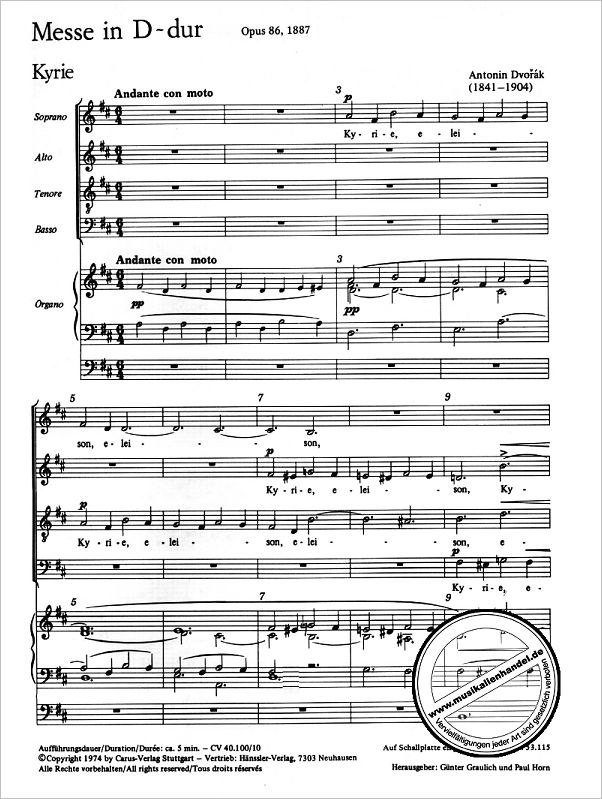 Notenbild für CARUS 40651-00 - MESSE D-DUR OP 86 ORGELFASSUNG