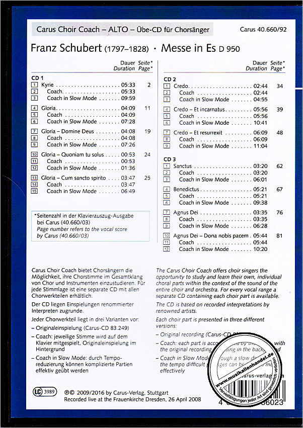 Notenbild für CARUS 40660-92 - MESSE ES-DUR D 950