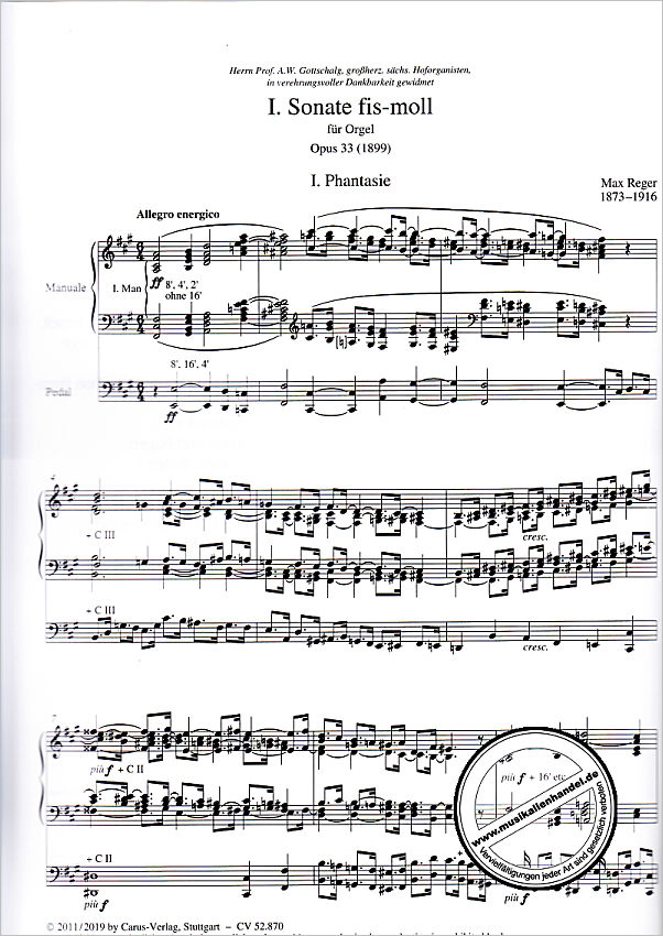 Notenbild für CARUS 52870-00 - Sonate 1 fis-moll op 33