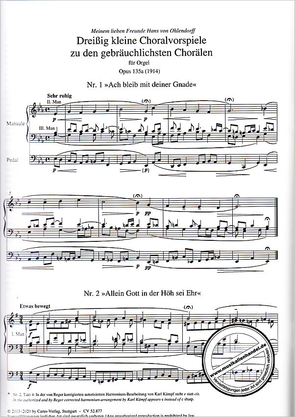 Notenbild für CARUS 52877-00 - 30 kleine Choralvorspiele zu den gebräuchlichsten Chorälen op 135a