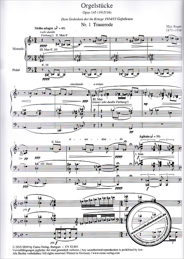 Notenbild für CARUS 52893-00 - Orgelstücke op 145