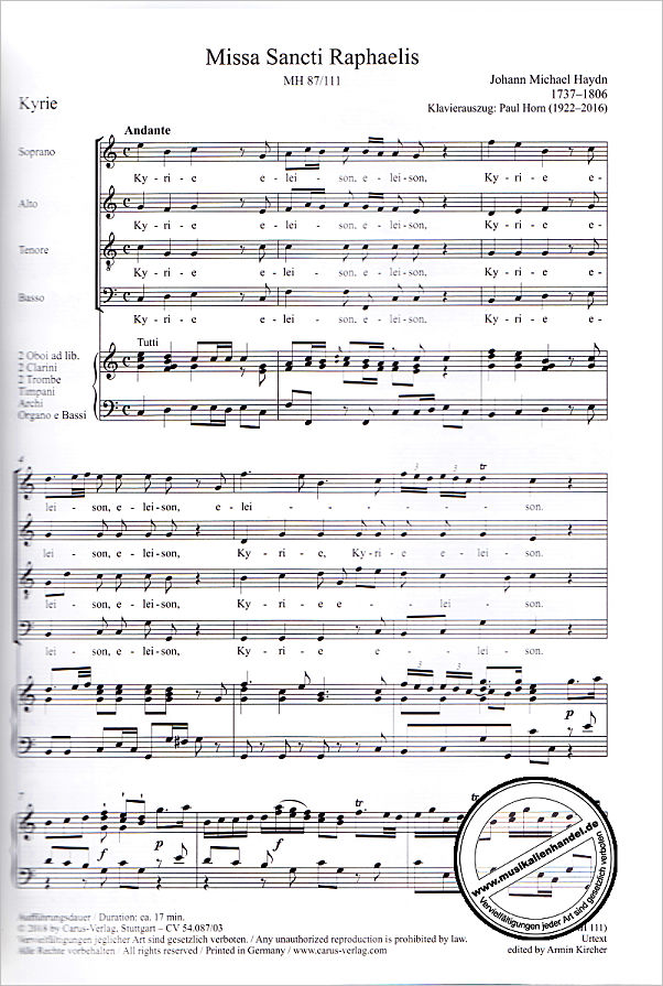 Notenbild für CARUS 54087-03 - Missa Sancti Raphaelis MH 87/111