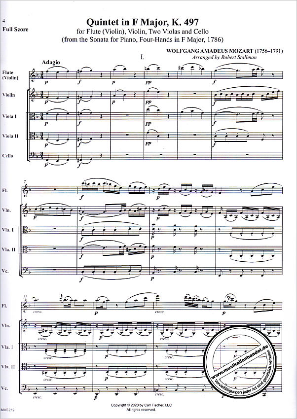 Notenbild für CF -MXE219 - Quintett F-Dur (aus Sonate KV 497)