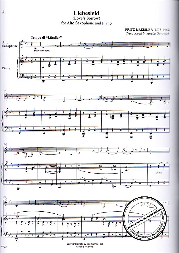 Notenbild für CF -WF236 - Kreisler for Alto Saxophone