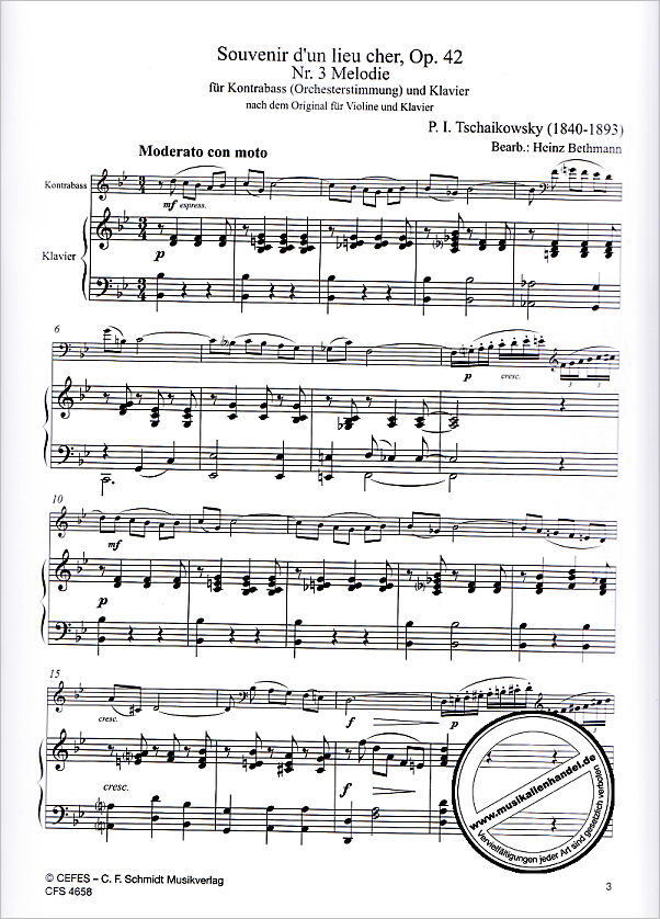 Notenbild für CFS 4658 - Melodie (Souvenir d'un lieu cher op 42/3)