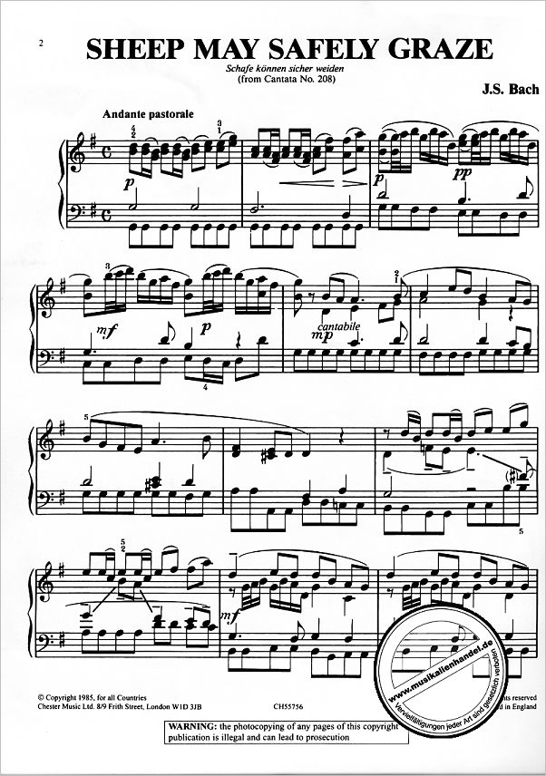 Notenbild für CH 55756 - SCHAFE KOENNEN SICHER WEIDEN BWV 208