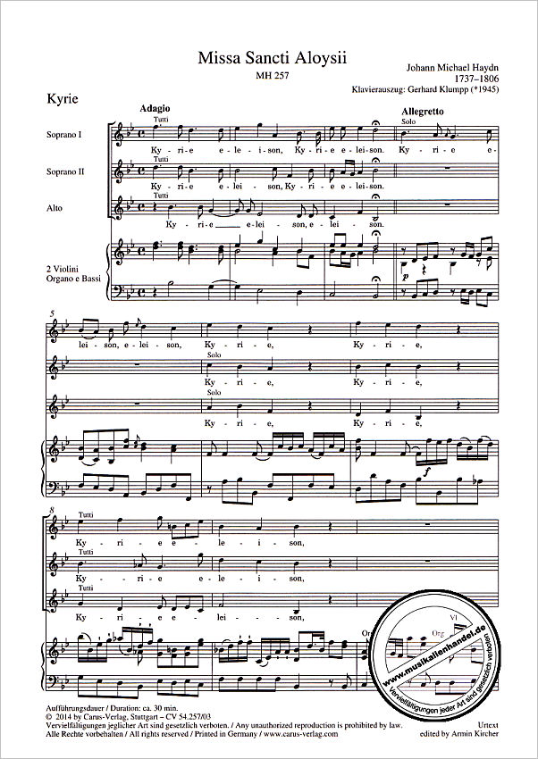 Notenbild für CV 54.257/03 - Missa Sancti Aloysii MH 257 (1777)