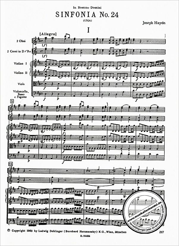 Notenbild für DM 224-P - SINFONIE 24 D-DUR HOB 1:24