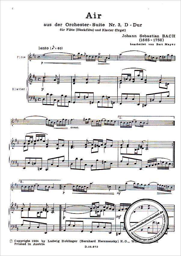 Notenbild für DO 05154 - AIR (ORCHESTERSUITE 3 D-DUR BWV 1068)