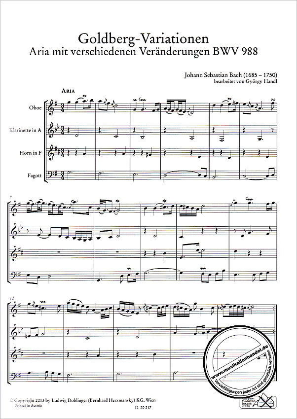 Notenbild für DO 06368-PA - GOLDBERG VARIATIONEN BWV 988
