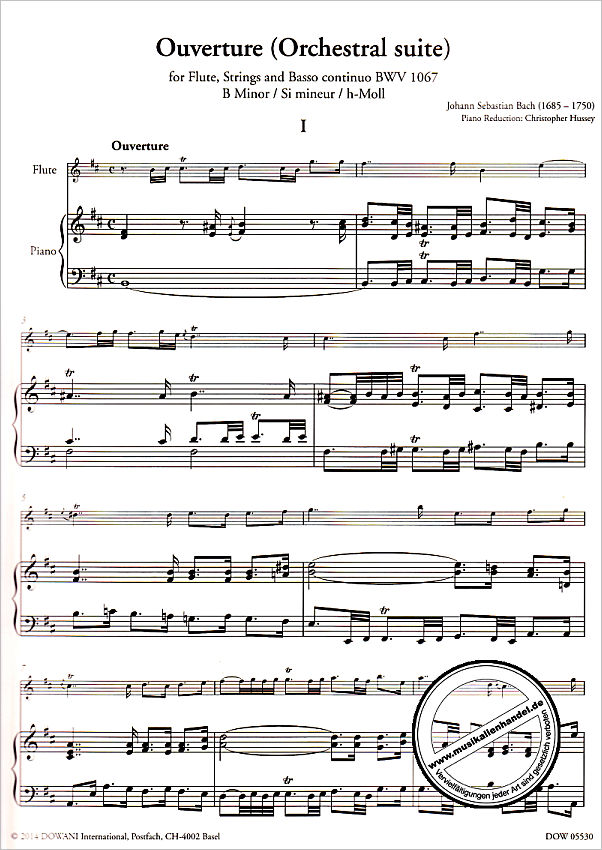 Notenbild für DOWANI 5530 - OUVERTUERE (ORCHESTERSUITE) 2 H-MOLL BWV 1067 - FL ORCH