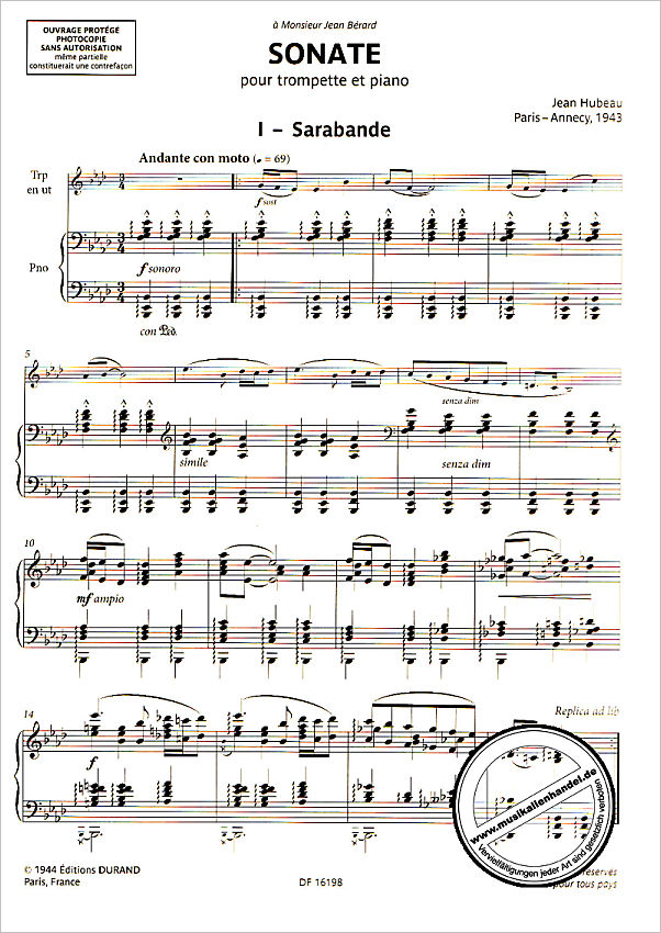 Notenbild für DUR 16198 - Sonate : pour trompette et piano