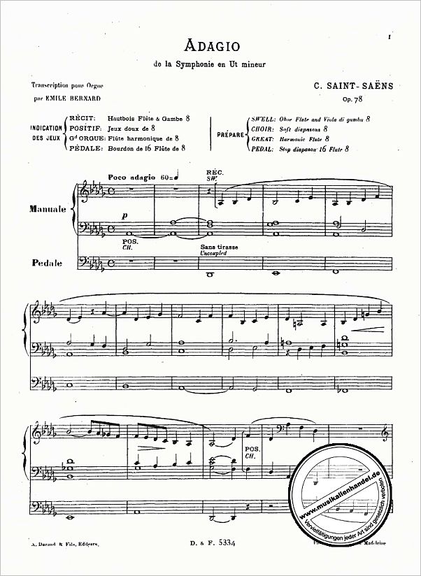 Notenbild für DUR 5334 - ADAGIO AUS SINFONIE C-MOLL OP 78