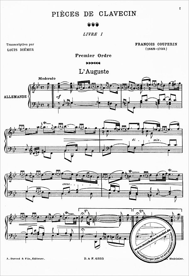 Notenbild für DUR 6333 - PIECES DE CLAVECIN 1