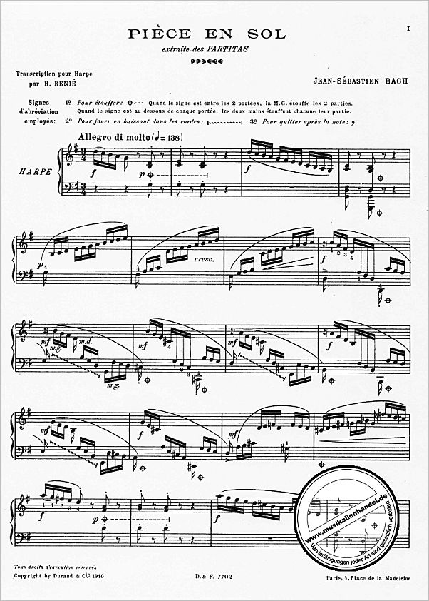 Notenbild für Dur 7702 - PIECE EN SOL (PRAEMBULUM) AUS PARTITA 5 G-DUR BWV 829