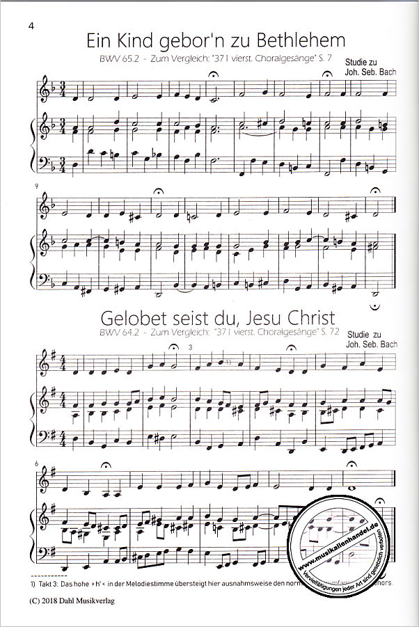 Notenbild für EAN 0766210492881 - 18 Bach Choräle zur Advents und Weihnachtszeit für das häusliche Musiz