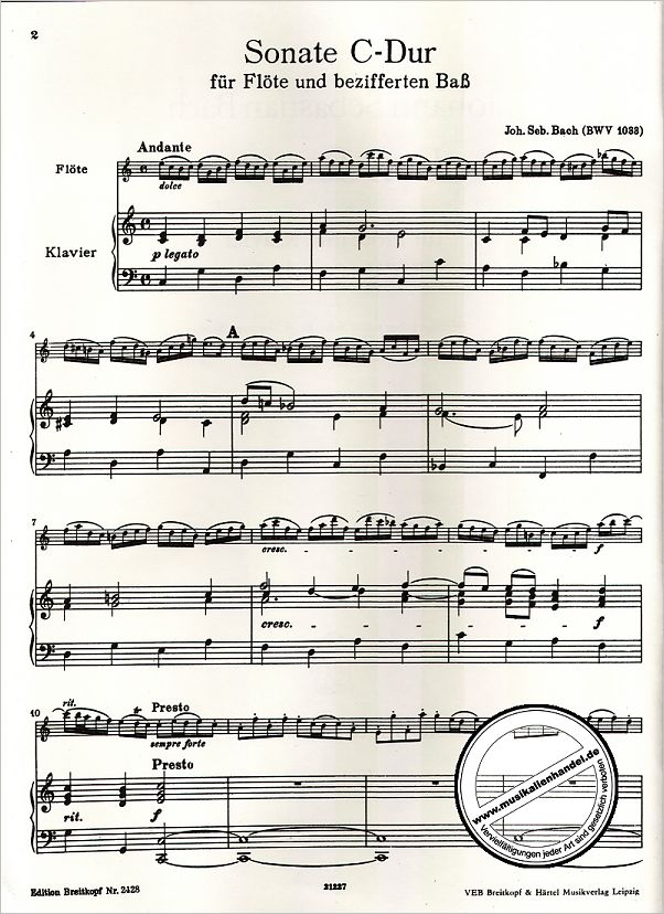 Notenbild für EB 2428 - 3 SONATEN BWV 1033-1035
