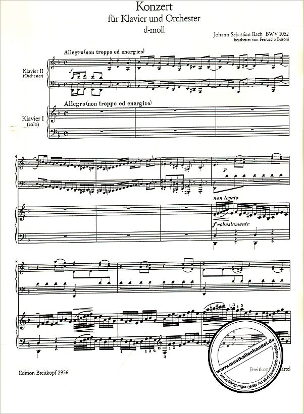 Notenbild für EB 2956 - KONZERT D-MOLL BWV 1052