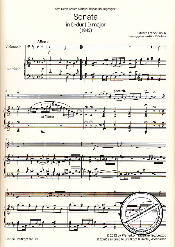 Notenbild für EB 32071 - Sonate 1 D-Dur op 6